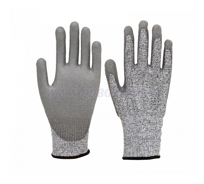 13g Hppe knitted cut resistant glove anti static palm pu coated 