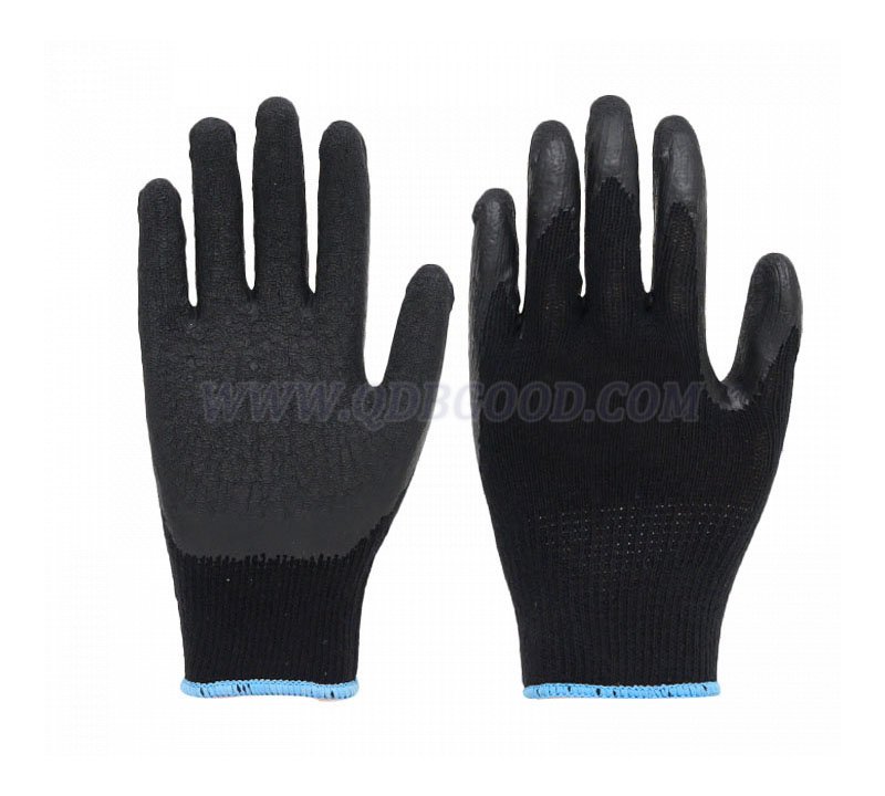 10 gauge black cotton shell black latex palm coated glove crinkle finish