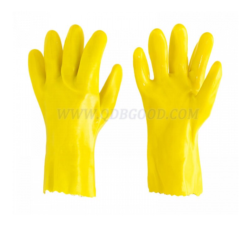 27cm yellow pvc fully dipped glove smooth finish palm cotton interlock