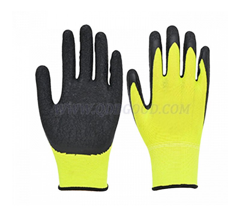 10 gauge fluroscent cotton shell latex palm coated glove crinkle finish