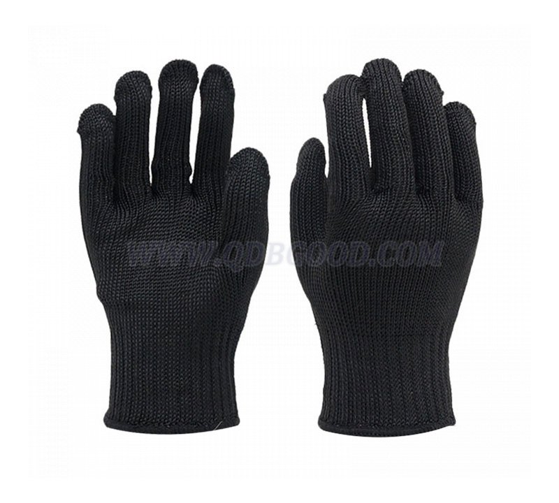 Hppe/Glass fiber knitted cut resistant glove 