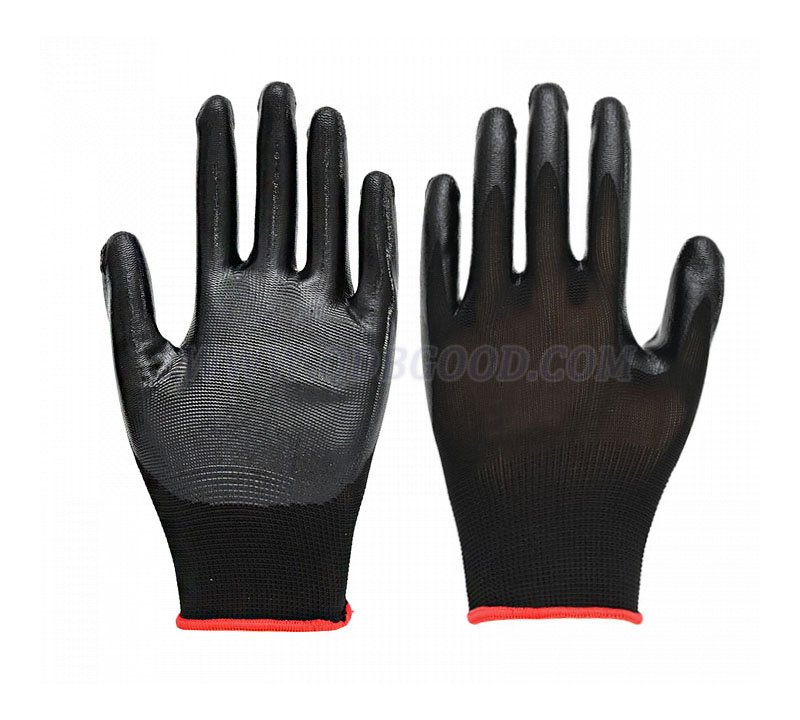 13g polyester shell black nitrile coated glove smooth palm