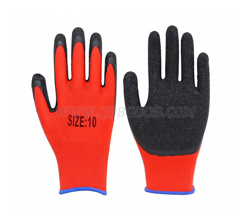 15 gauge polyester /nylon shell latex palm coated glove wrinkle finish