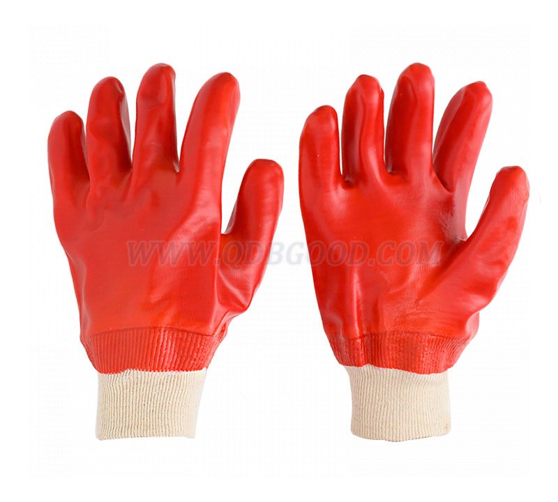 knitted wrist pvc dipped glove cotton warm interlock oil resistant smooth finish palm