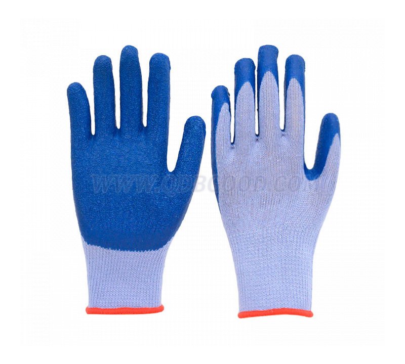 21s t/c cotton shell blue latex palm coated glove wrinkle finish