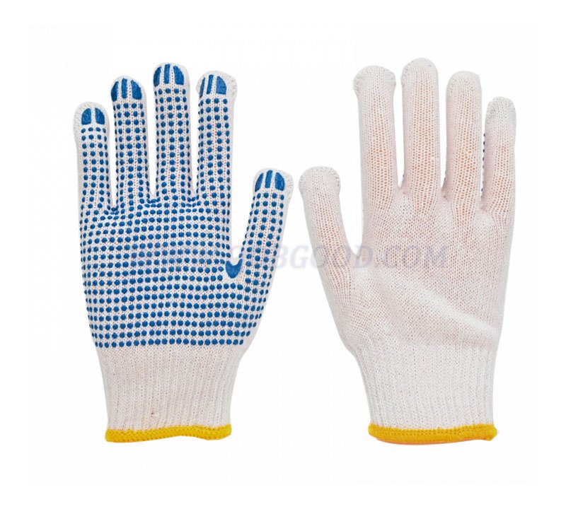 bleach white cotton knitted glove palm pvc dotted  