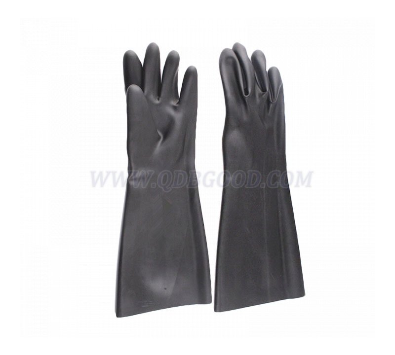 45cm long sleeve black industrial use rubber glove chemical resistant water proof smooth liner