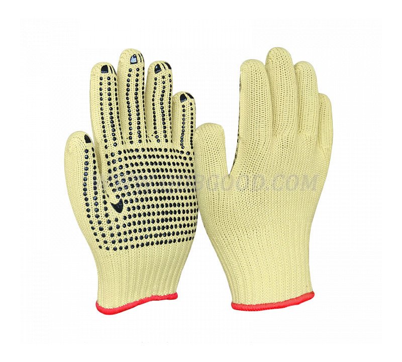 cut resistant kevlar knitted glove palm pvc dotted  