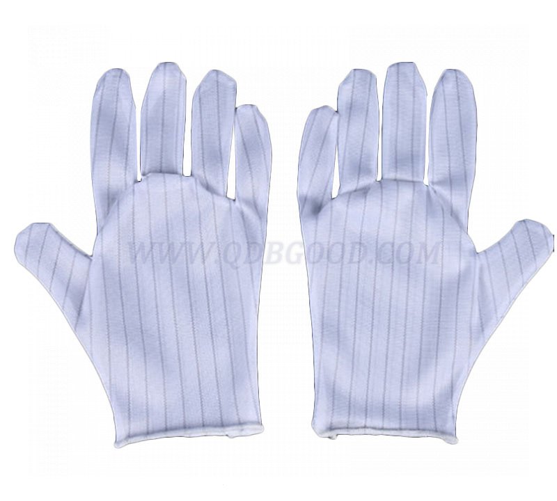 Electronics industrial white polyester dust free anti static glove esd stripe glove 