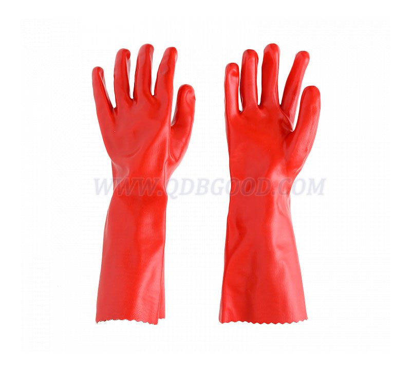 40cm pvc coated glove cotton warm interlock gaunt let  glove smooth finish palm