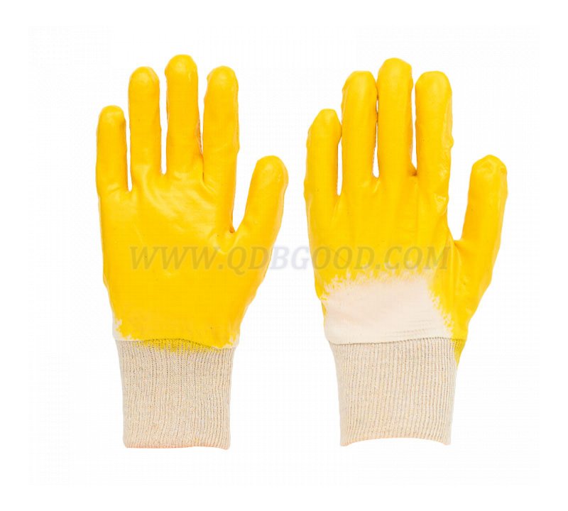 cotton interlock shell nitrile half coated glove smooth palm knit wrist