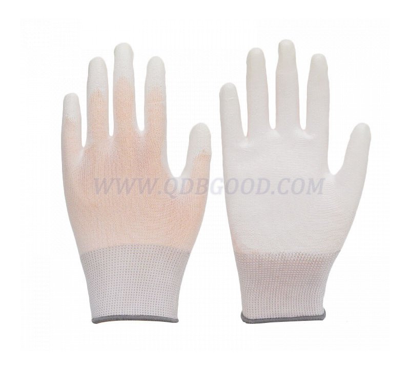 white polyester /nylon shell pu palm coated glove 