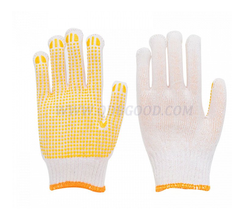 10g bleach white cotton knitted glove palm pvc dotted  