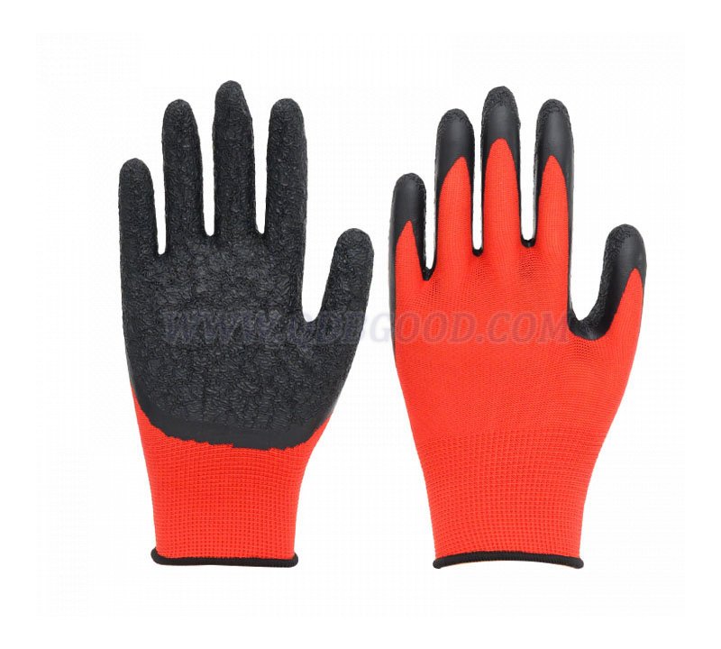 13 gauge polyester /nylon shell latex palm coated glove wrinkle finish