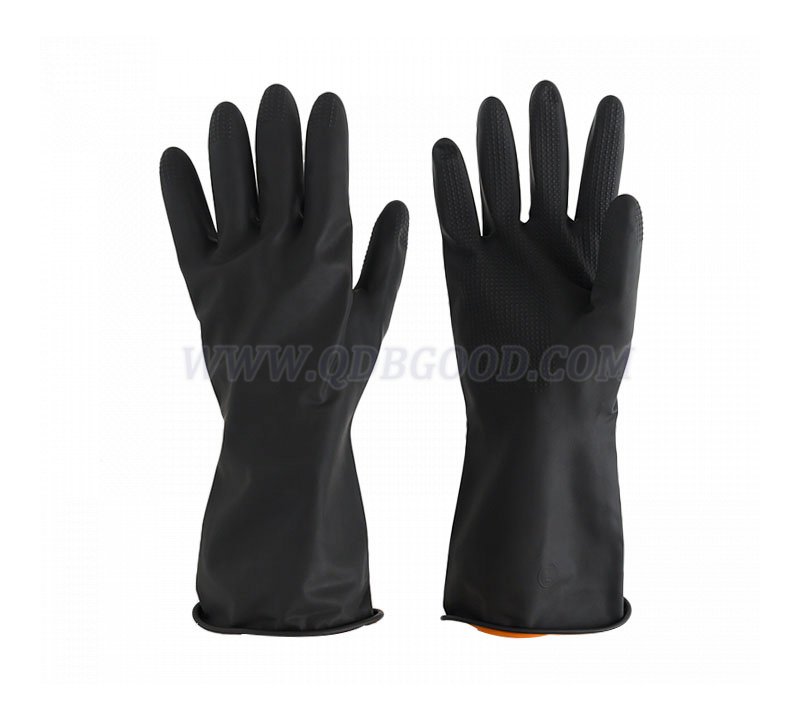 Black Neoprene chemical resistant industrial long glove anti allergic orange liner