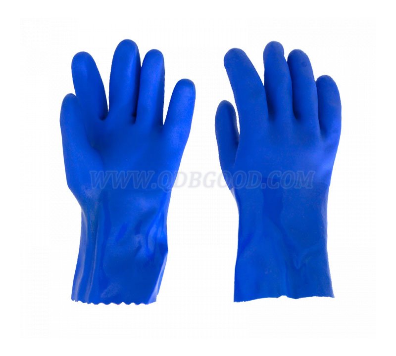 27cm blue pvc coated glove frosted finish palm, easy grip oil resistant for heavy duty work 