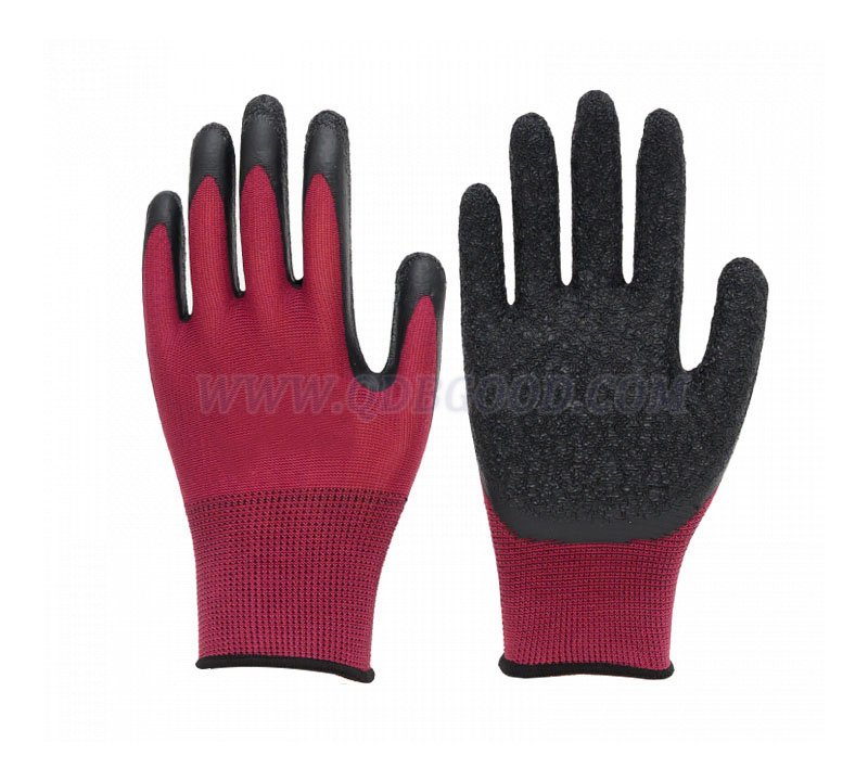 13 gauge polyester liner latex palm coated glove crinkle finish