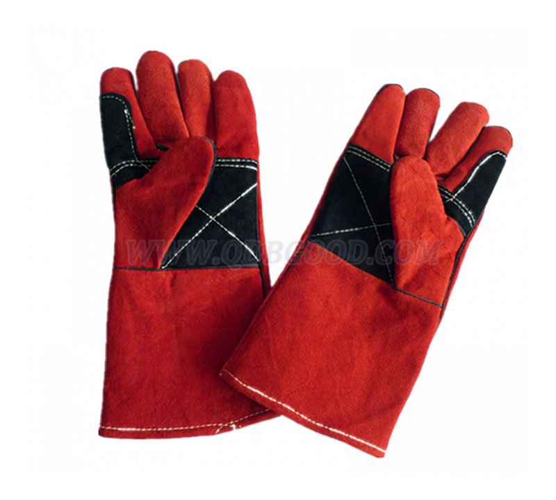 cow spilt leather welding glove palm leather reinforced heat resistant linning