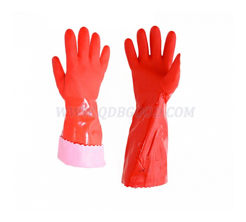 40cm pvc coated glove warm flocking liner gauntlet  glove smooth finish palm