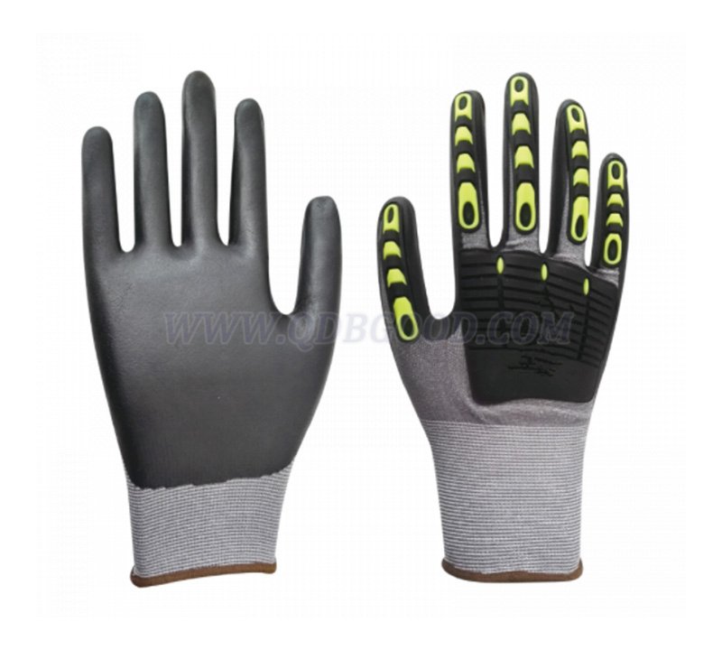 anti-impact tpr 18g hppe shell nitrile foam coated anti-vibration glove