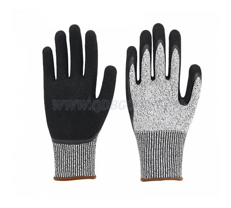 HPPE knitted cut resistant glove nitrile palm coated rough sandy finish